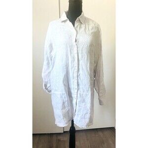 Tahari 100% Linen Beige Medium Roll-tab‎ Slv Button Down Shirt Tunic Top Shirt
